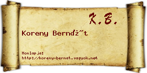 Koreny Bernát névjegykártya